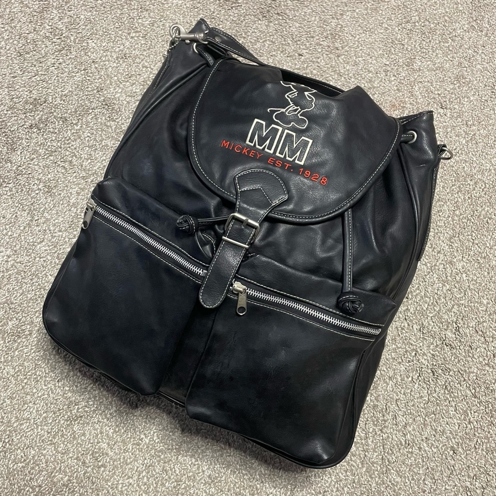 Vintage Disney Store 90s MM Mickey Mouse Faux Leather Backpack
